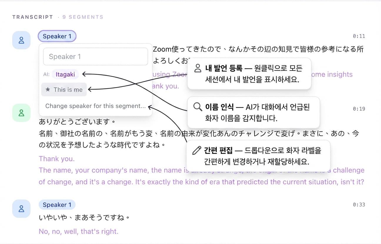 화자 감지 및 편집 인터페이스
